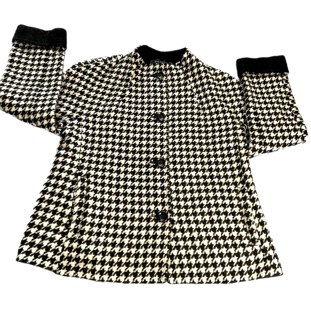 Talbots Small Petite Black & Ivory Cream Houndstooth Wool Blend Blazer Pockets - Picture 5 of 14